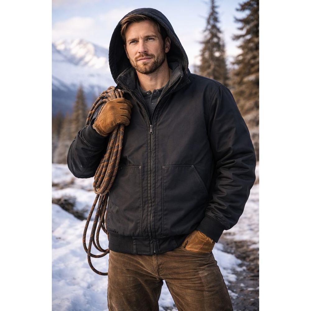 Alaskan Hardgear Jacket Mens Large Black Valdez Hoody Fleece Lined Full Zip